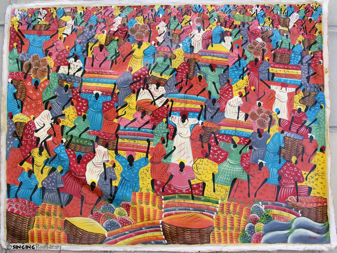 1111x834 Entire Village Market Day Haitian Painting - Haitian Painting