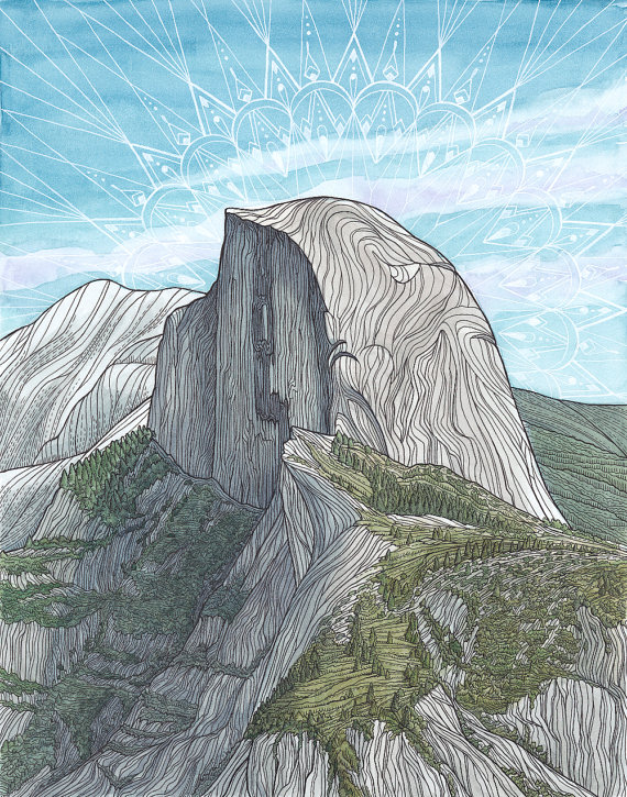 570x725 Half Dome 11x14 Archival Print Climbing Art Giclee Print - Half Dome Painting