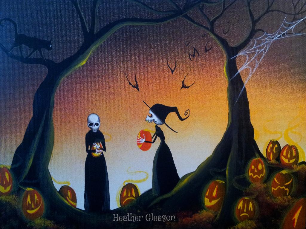 1024x768 Halloween Artist Heather Gleason My Eclectic Mind - Halloween Art Painting