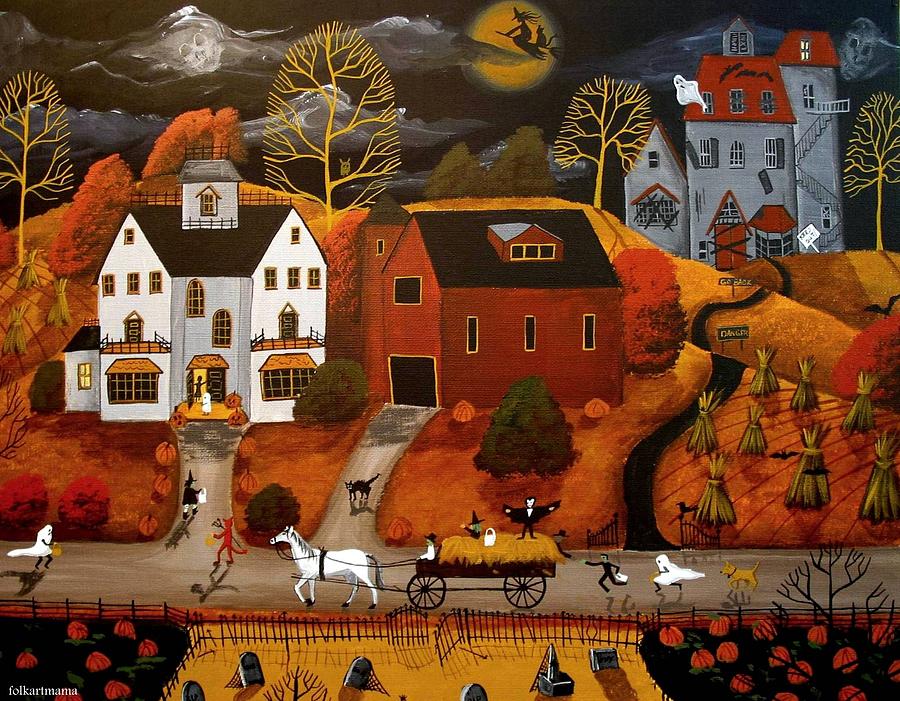 900x701 Halloween Hay Ride - Halloween Art Painting