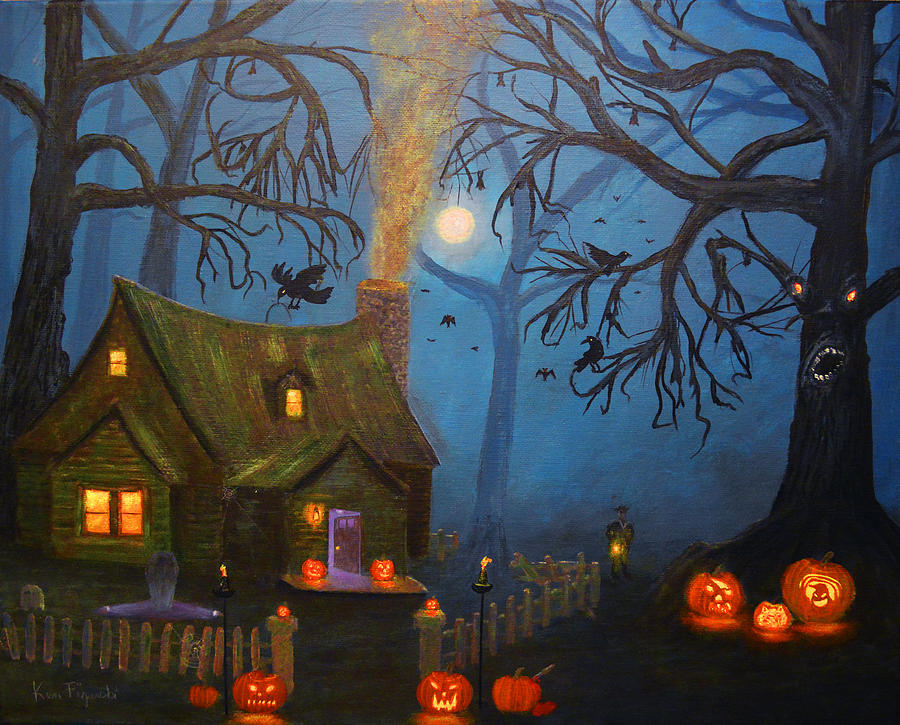 900x725 Halloween Night Painting By Ken Figurski - Halloween Art Painting
