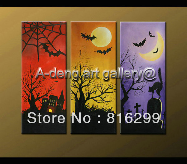 600x527 Modern Handmade Folk Art Halloween Witches And Black Cats, Bats - Halloween Art Painting
