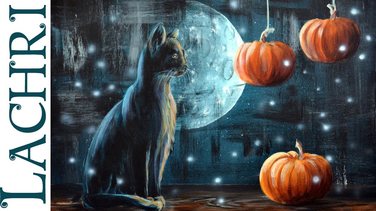 1280x720 Black Cat Pumpkin Halloween Acrylic Painting Tips - Halloween Cat Painting