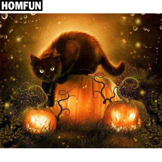 640x640 Homfun Full Squareround Drill 5d Diy Diamond Painting Halloween - Halloween Cat Painting