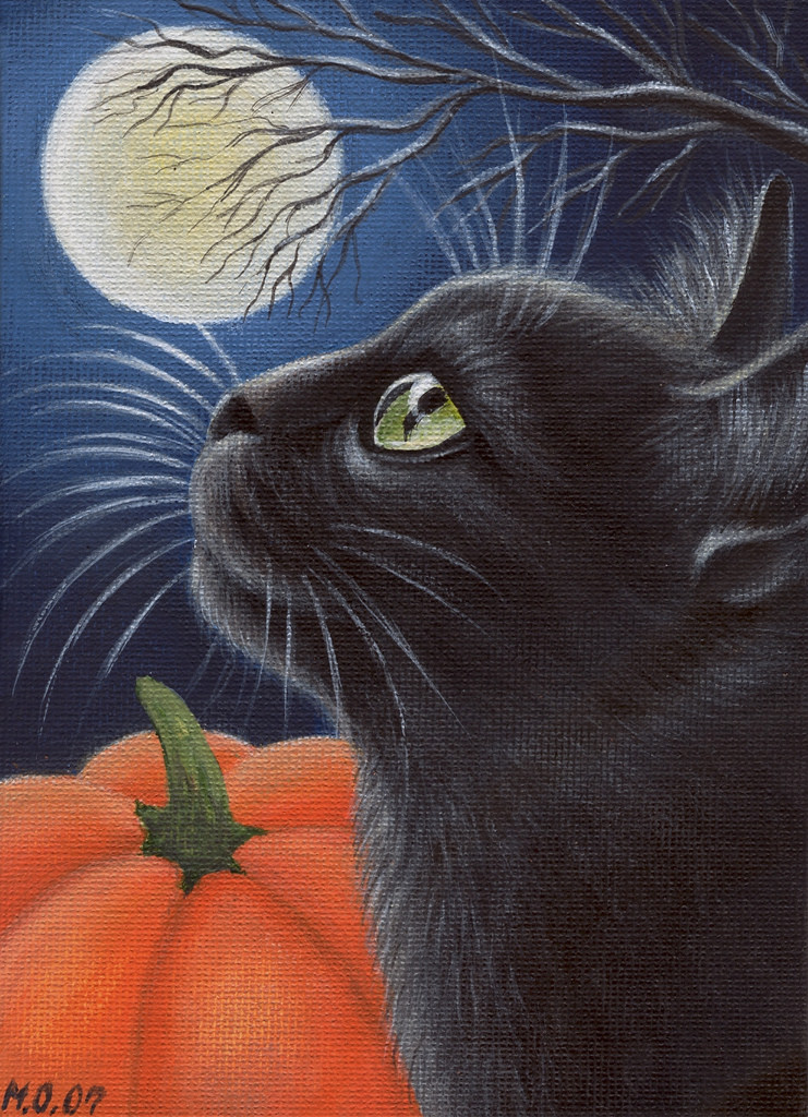741x1024 Halloween Black Cat Painting Acrylic Painting, On 5x7 - Halloween Cat Painting