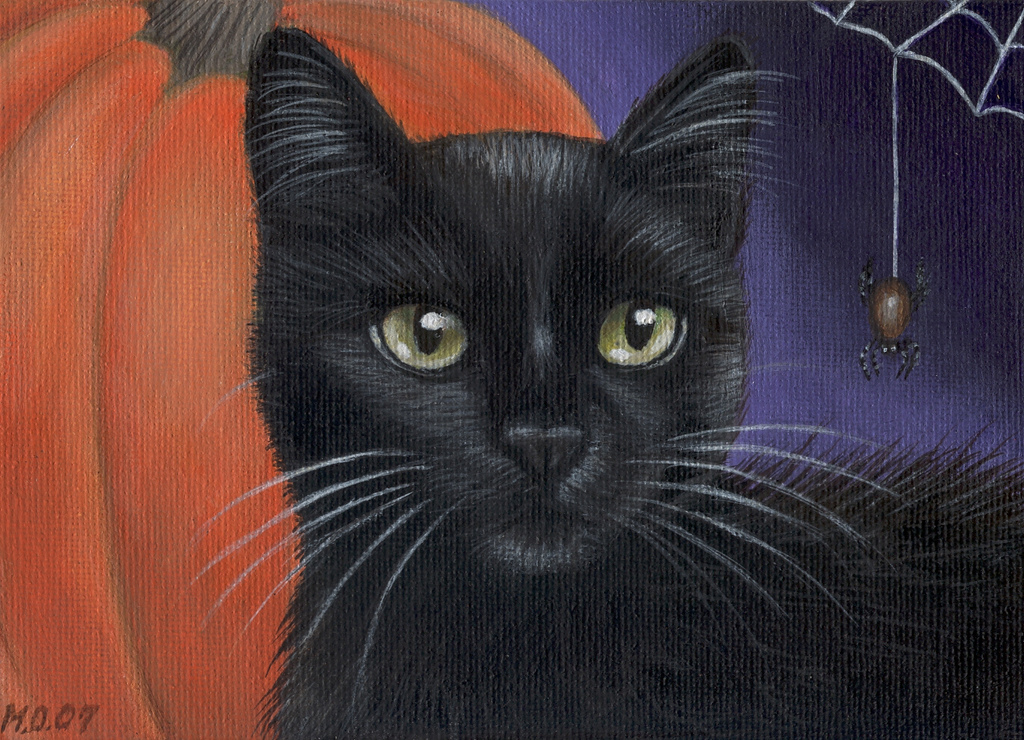 1024x740 Halloween Black Cat Painting Acrylic Painting, On 7x5 - Halloween Cat Painting