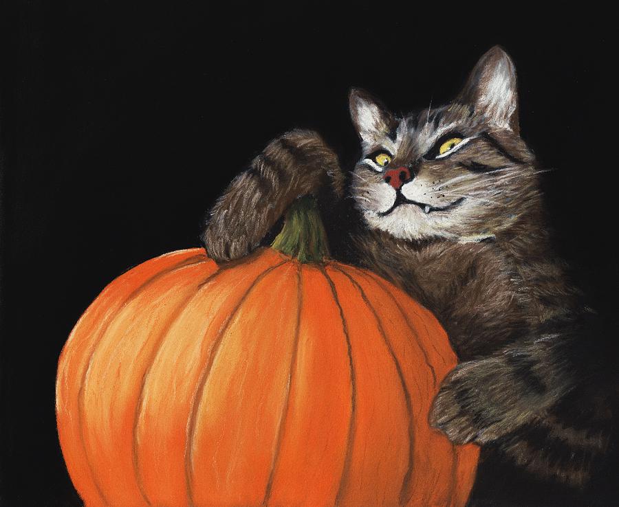 900x738 Halloween Cat Painting By Anastasiya Malakhova - Halloween Cat Painting