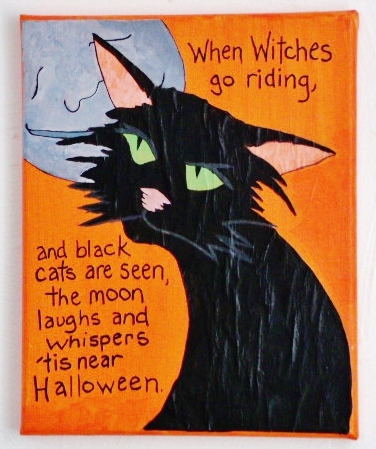 376x449 Old Black Cat Boo Black Cat Halloween Painting And Thank You! - Halloween Cat Painting