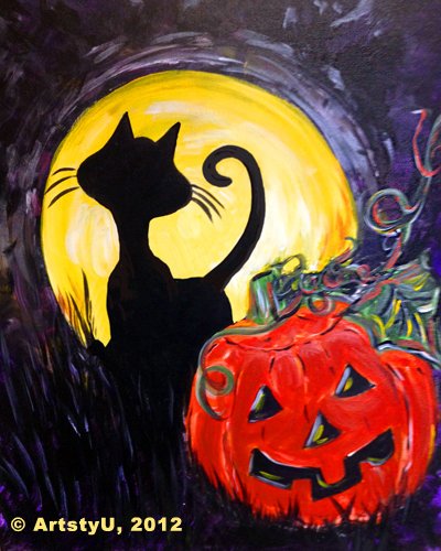 400x500 Painting Workshop Black Cat And Jack - Halloween Cat Painting