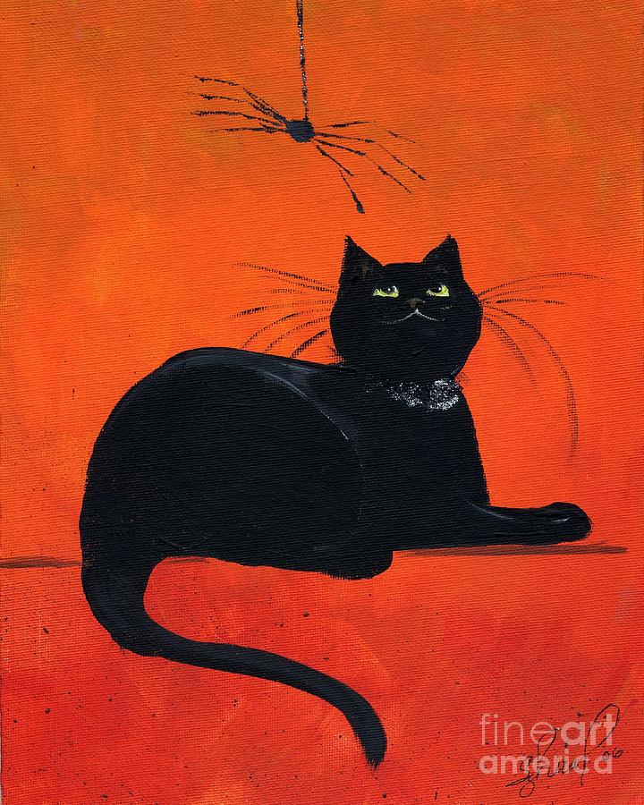 720x900 Black Halloween Cat And Spider Painting By Sylvia Pimental - Halloween Cat Painting