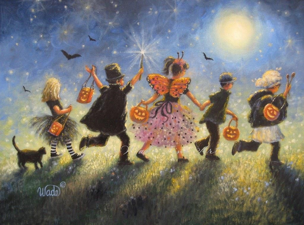 1024x758 Halloween Children Art Print Trick Or Treat Paintings Halloween - Halloween Painting For Kids