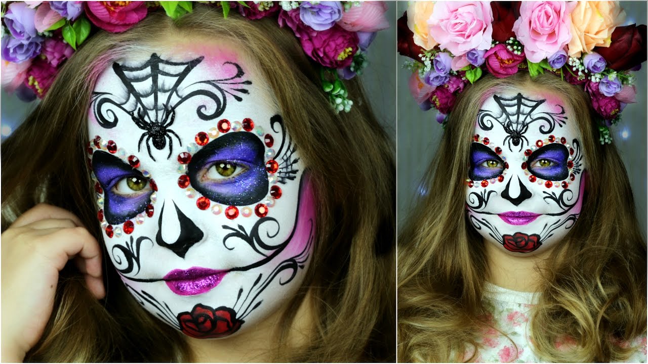 1280x720 Sugar Skull Makeup For Kids Halloween Face Painting - Halloween Painting For Kids