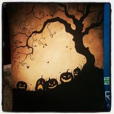 236x236 Original Painting Witch Cat Autumn Pumpkin Halloween Gothic Folk - Halloween Tree Painting