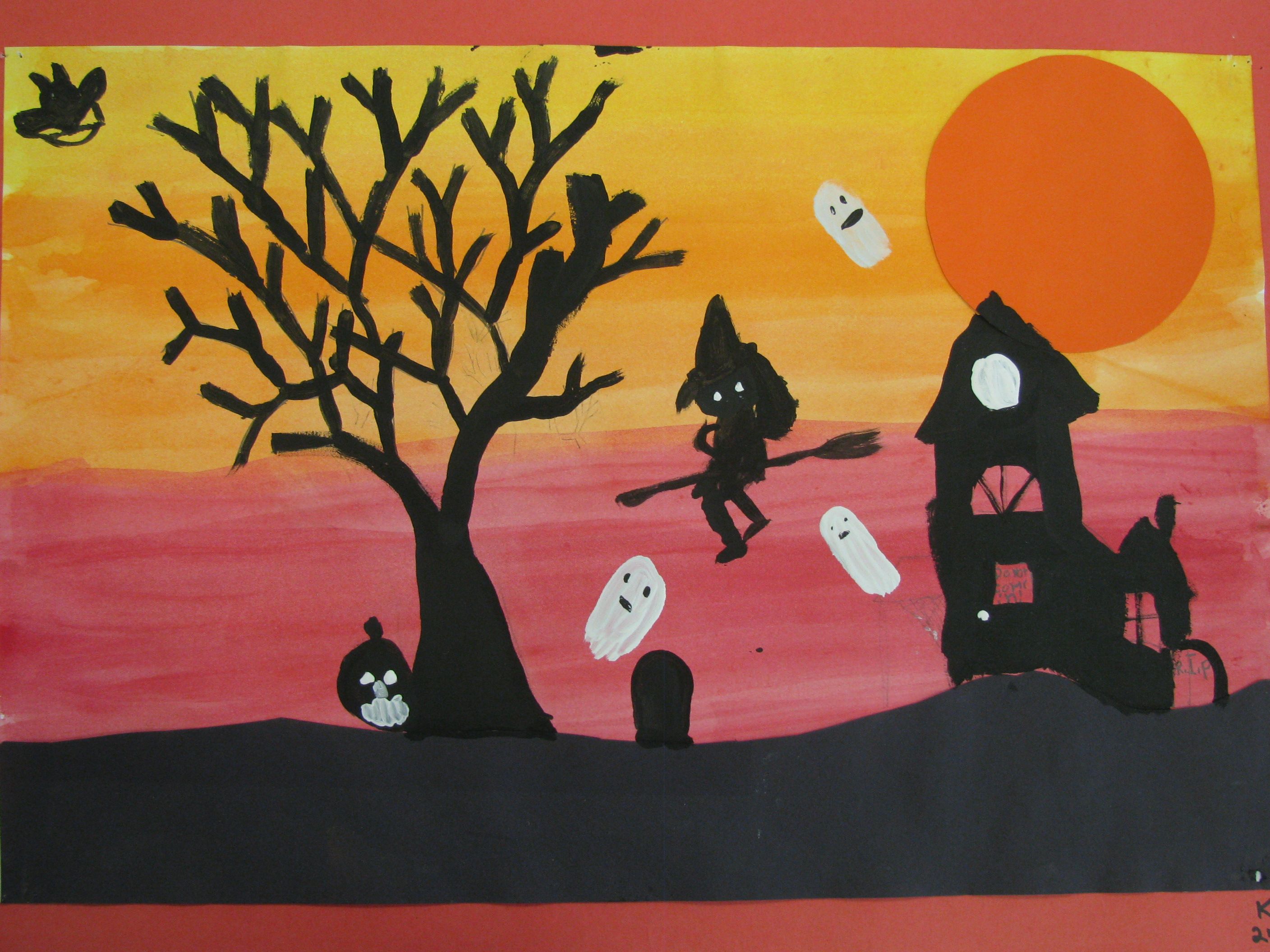 2816x2112 2nd Grade Halloween Tree Painting, 12 X 18 Art Teacher Susan - Halloween Tree Painting