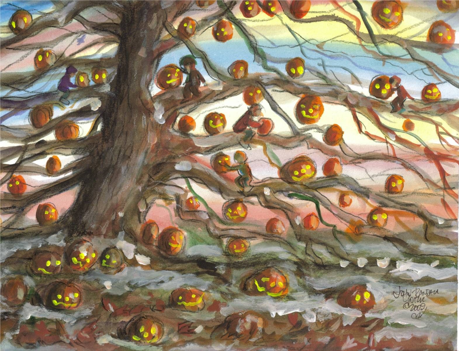 1571x1200 The Winter Halloween Tree, 2009. I Like The Way This Little - Halloween Tree Painting