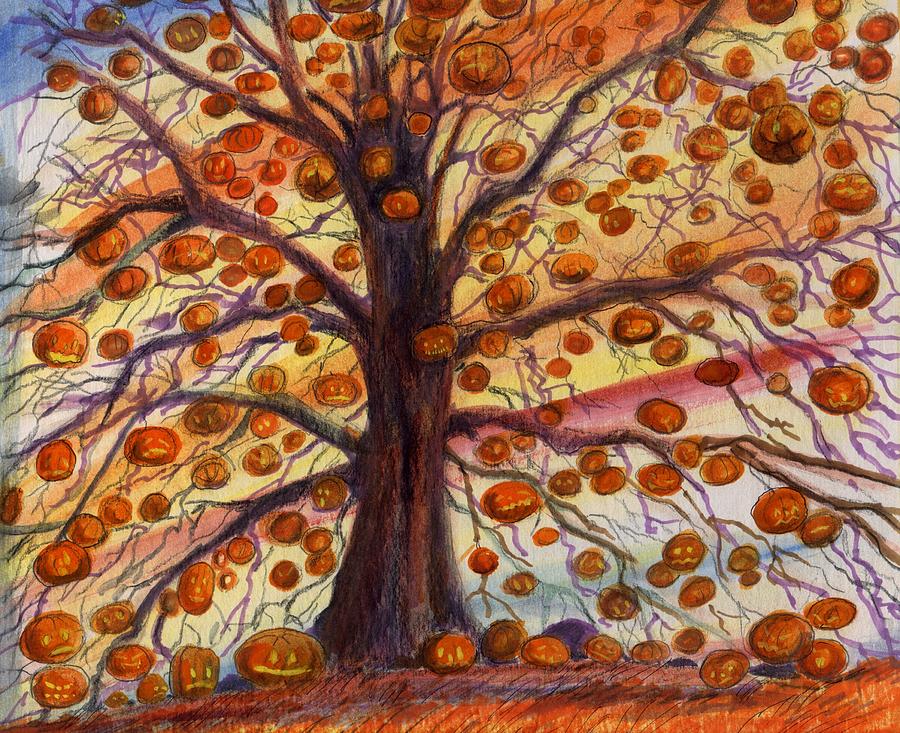 900x733 Autumn Halloween Tree Painting By John York - Halloween Tree Painting