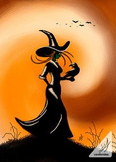236x329 Halloween Fine Art Painting Halloween Witch And Her Raven - Halloween Witch Painting