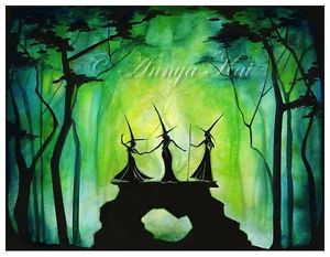 300x233 Halloween Green Forest Witch - Halloween Witch Painting