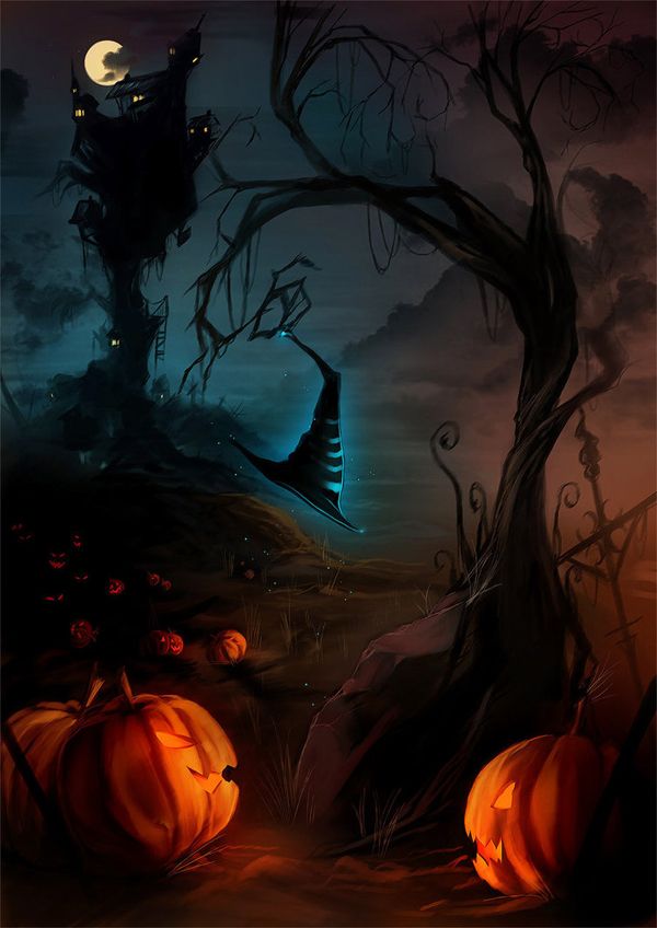 600x848 Happy Halloween By Yaichino Photoshop Resource Collected By Psd - Halloween Witch Painting