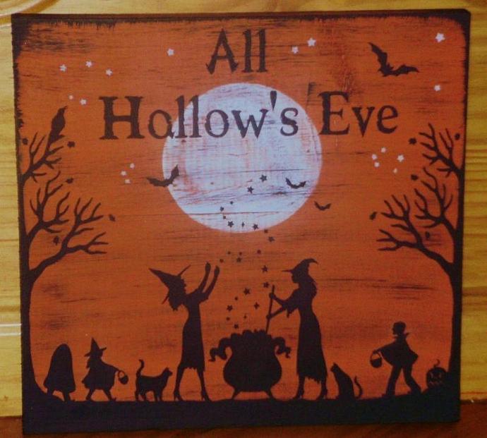 690x621 Primitive Witch Sign Halloween Witches By Sleepyhollowprims On Zibbet - Halloween Witch Painting