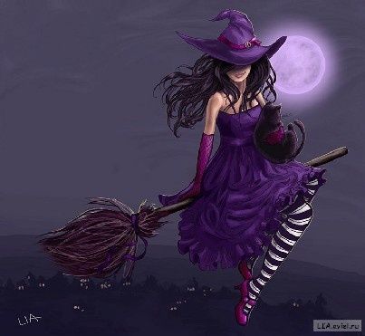 403x371 Purple Moon Purple Moon, Blue Moon And Happy Halloween - Halloween Witch Painting