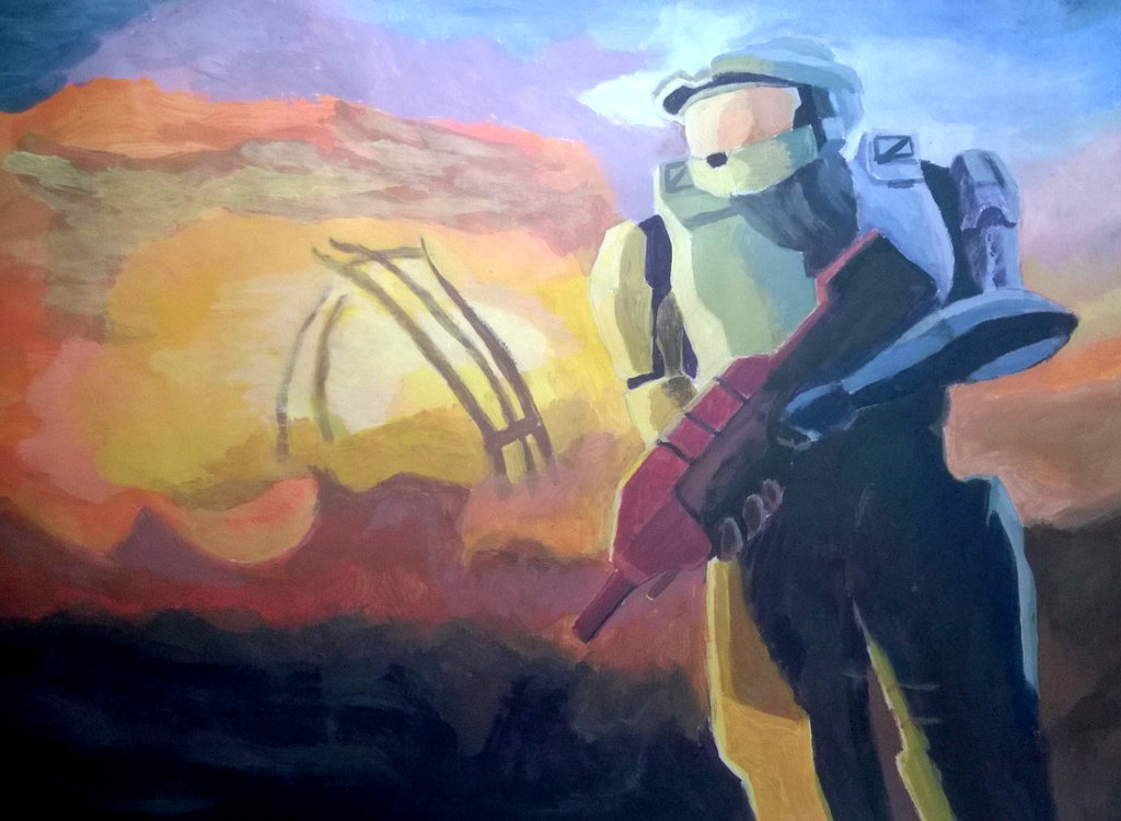 1024x750 Halo 3 Cover Art Painting By Theaverychu - Halo 3 Painting