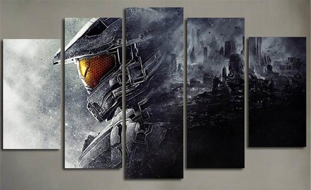 640x390 5 Piece Wall Painting Canvas Prints Posters Halo 5 Guardians Video - Halo Painting