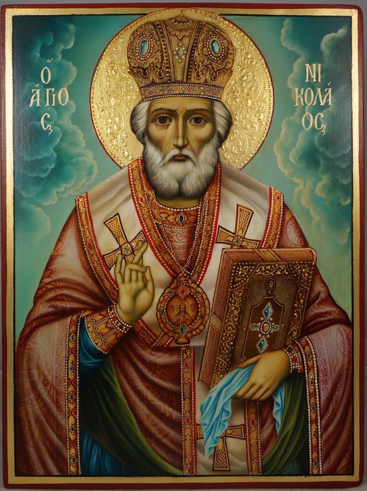 747x1000 St Nicholas (Decorated Halo) Hand Painted Icon - Halo Painting