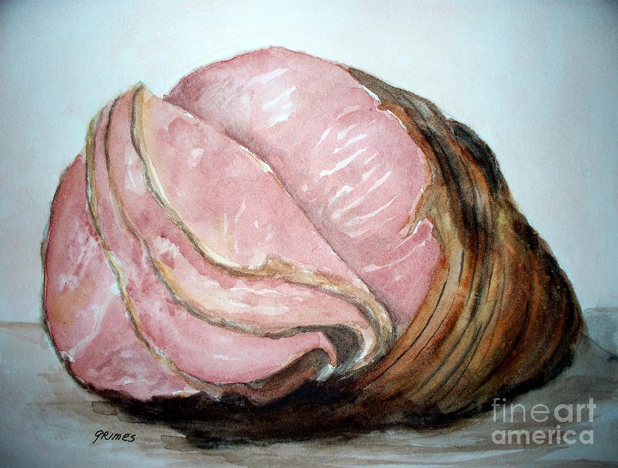 900x681 Holiday Ham Painting By Carol Grimes - Ham Painting