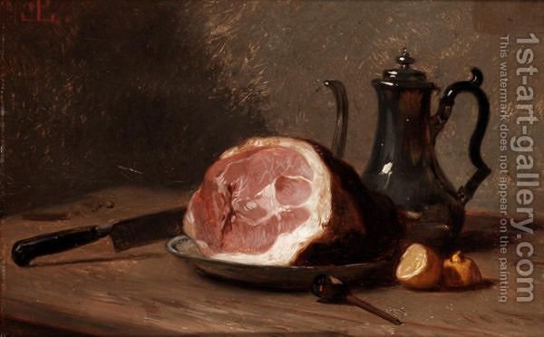 600x372 Still Life Of Ham Eugene Lepoittevin Reproduction 1st Art Gallery - Ham Painting