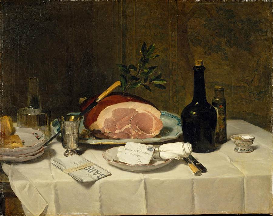 900x714 Still Life With Ham Painting By Philippe Rousseau - Ham Painting