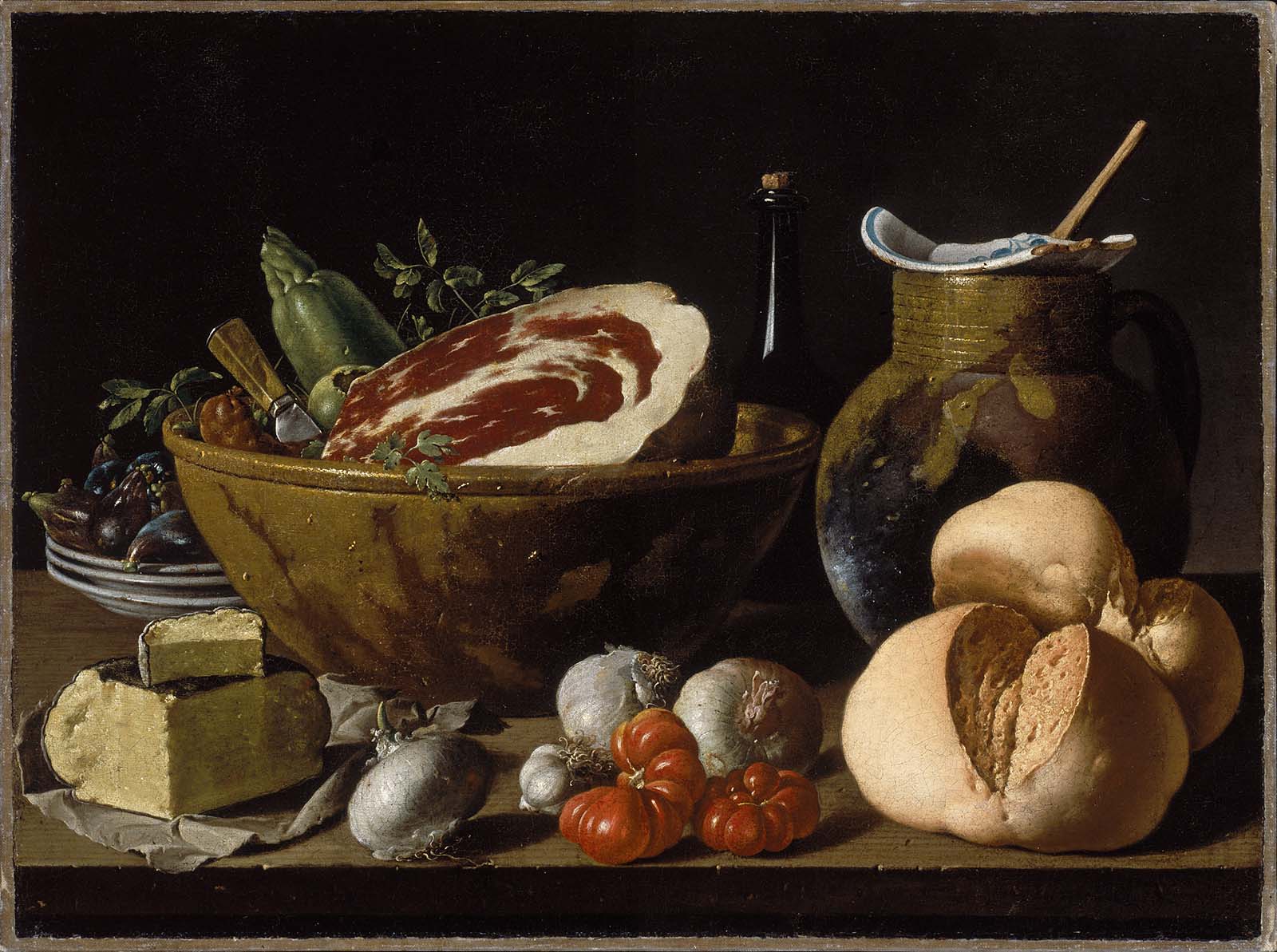 1600x1193 Still Life With Bread, Ham, Cheese, And Vegetables Museum - Ham Painting