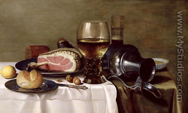 600x361 Still Life With Ham (2) By Pieter Claesz. - Ham Painting
