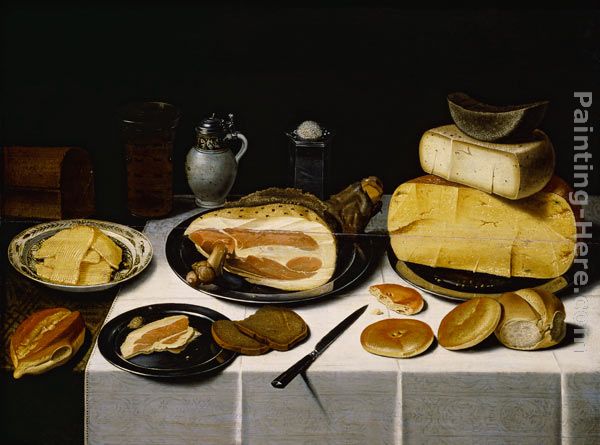 600x445 Unknown Artist Floris Van Schooten Still Life With A Ham Painting - Ham Painting