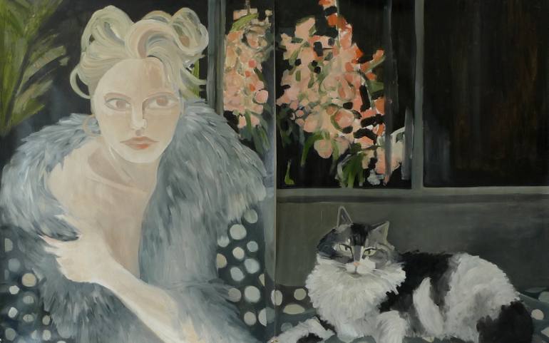 770x481 Saatchi Art Woman And Cat Painting By Julia Hamilton - Hamilton Painting