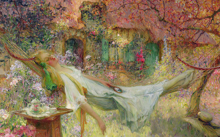900x563 Summer In The Garden Painting By Darien Henri Gaston - Hammock Painting