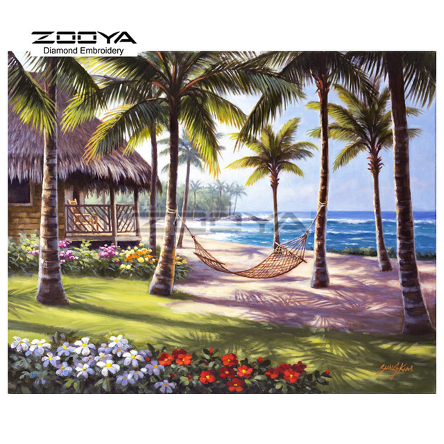 640x640 Zooya Diamond Embroidery 5d Diamond Painting Seaside Hammock - Hammock Painting