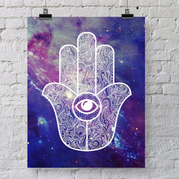 354x354 Hamsa Hand Galaxy Art Print - Hamsa Hand Painting