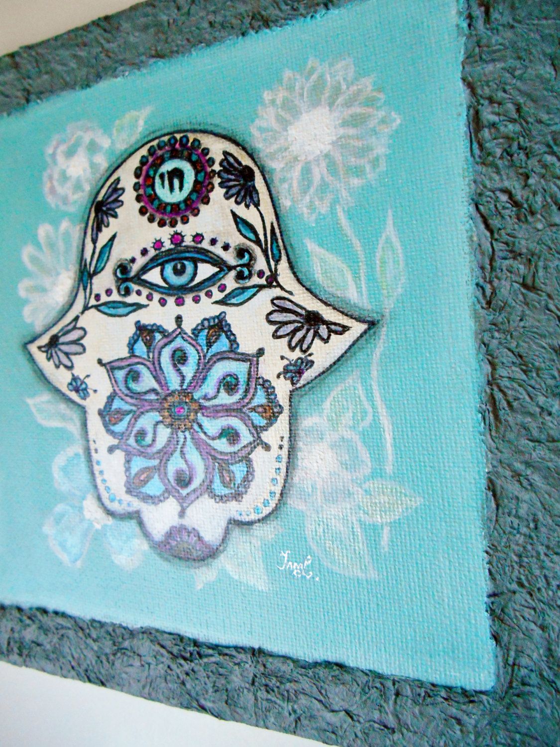 1125x1500 Hamsa Hand Painting Original On Canvas Mandala Lotus Hand Drawn - Hamsa Hand Painting