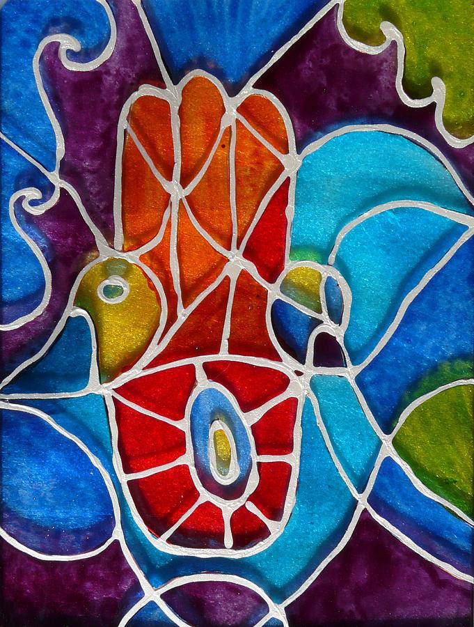 681x900 Hamsa Hand Vitrage Painting By Sandrine Kespi - Hamsa Hand Painting