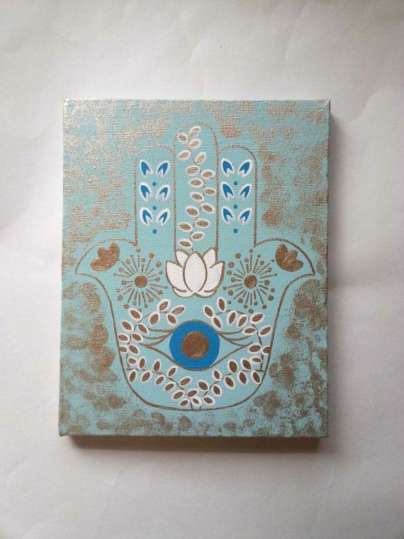 570x760 Hamsa Hand Gold And Blue Fashionable Acrylic Canvas Painting - Hamsa Hand Painting