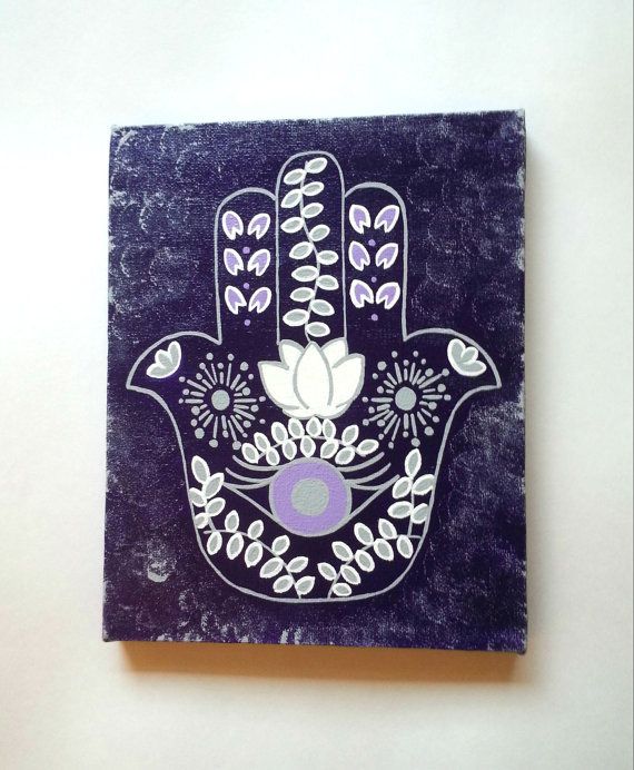 570x692 Hamsa Hand Purple And Grey Fashionable Acrylic Canvas Painting - Hamsa Hand Painting