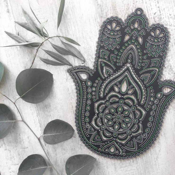 740x740 40cm Boho Hand Painted Wooden Laser Cut Henna Hamsa Hand Wall - Hamsa Hand Painting