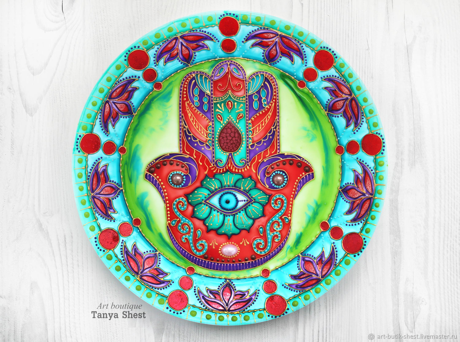 1500x1117 Decorative Plate Hand Of God Charm Hand Painted Shopline - Hamsa Hand Painting