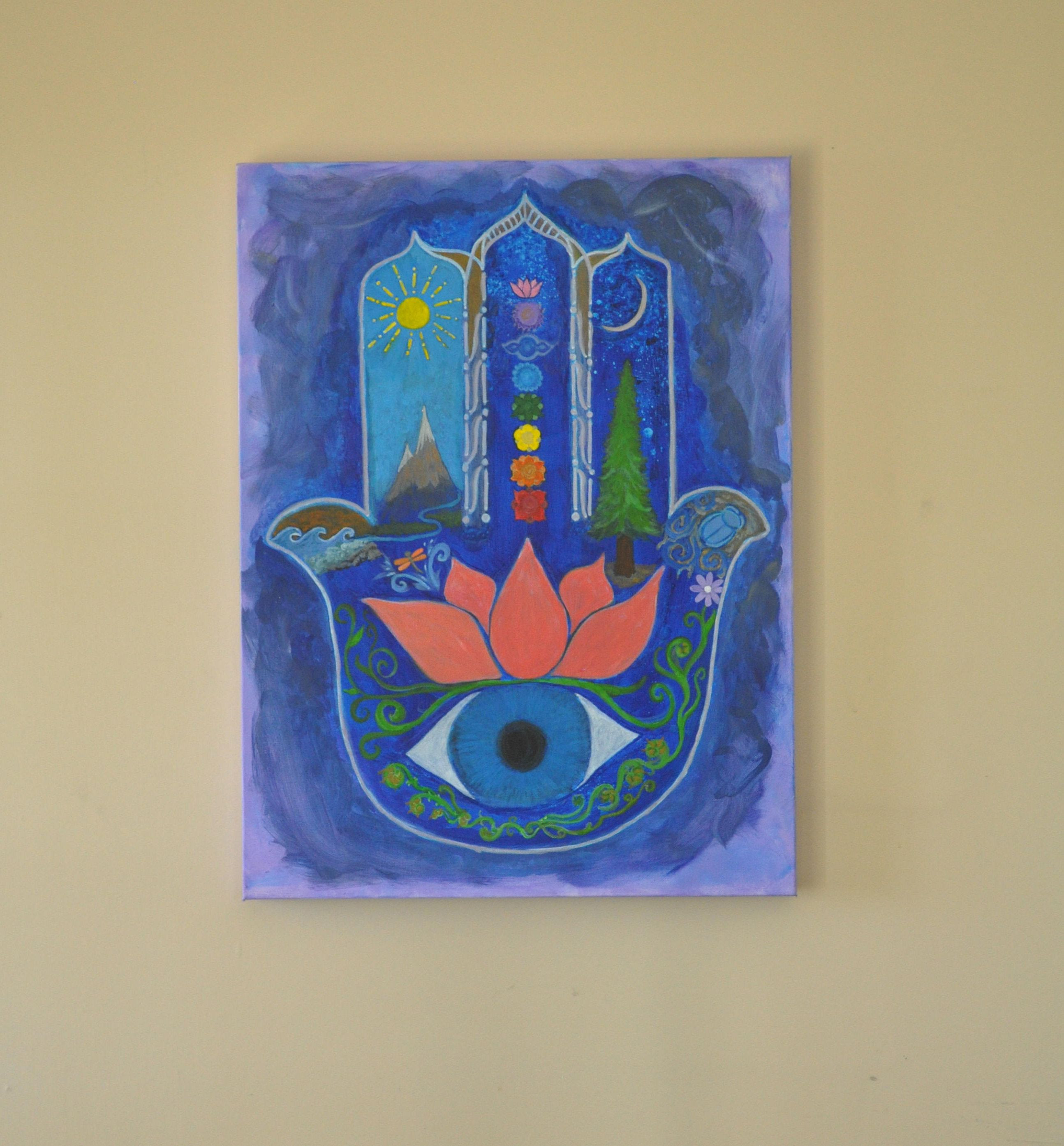 2588x2786 Hamsa Painting Good Vibes Painting Chakra Painting 18 X24 X 1 - Hamsa Painting