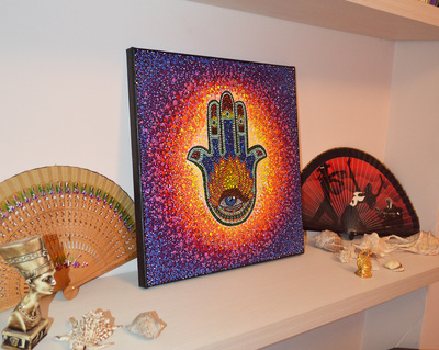 400x319 Hamsa Sacred Hand Pointillism Technique - Hamsa Painting