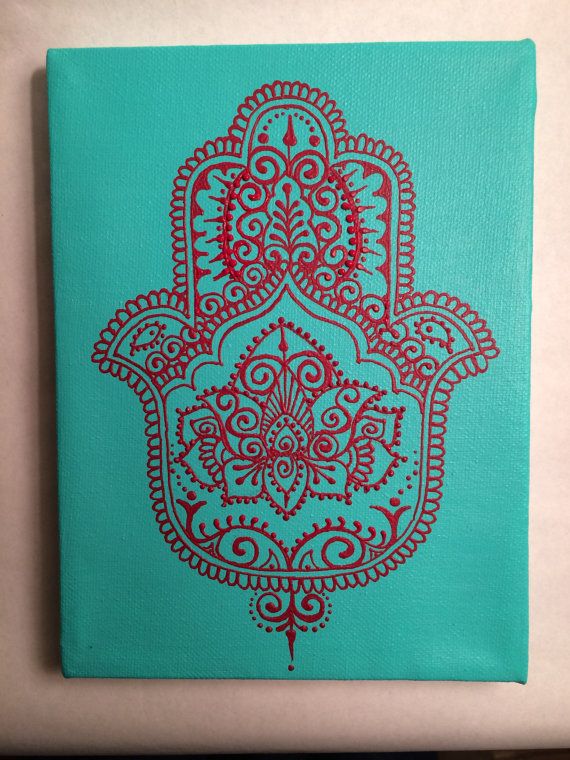 570x760 Henna Style Hand Painted Canvas With Hamsa And By Hennaonhudson - Hamsa Painting
