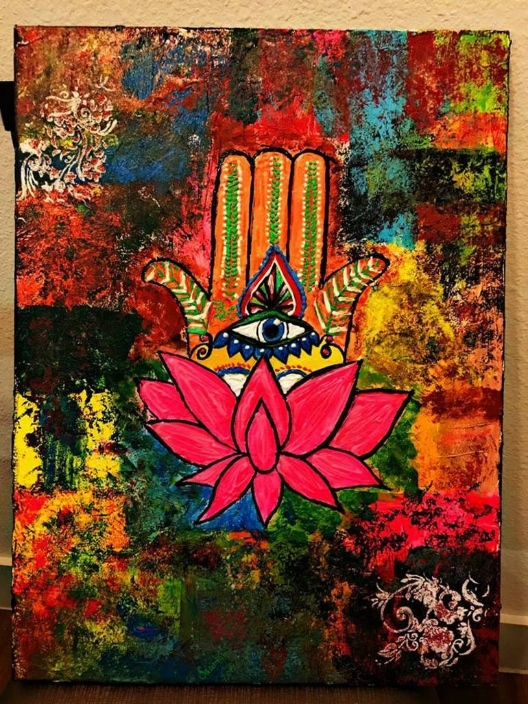 770x1027 Saatchi Art Abstract Art Yogic Symbols - Hamsa Painting