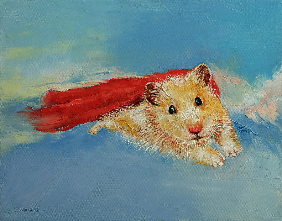 900x705 Hamster Superhero Painting By Michael Creese - Hamster Painting