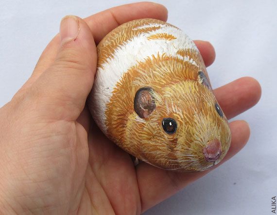 570x444 Painted Rock Stone Art Hamster (Reserved For Anel) - Hamster Painting